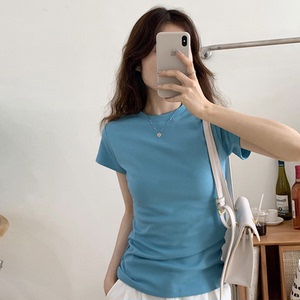 白体t恤女短袖设计感小众体恤基础款修身纯色纯棉圆领上衣ins潮夏