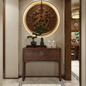 新中式玄关柜实木门厅柜老榆木条案条桌窄条桌供桌禅意茶室家具