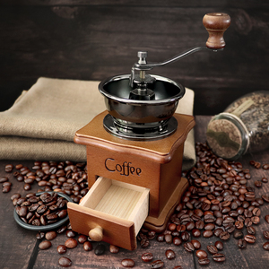 陶瓷芯复古原木手摇咖啡磨豆机家用手动咖啡豆研磨机器