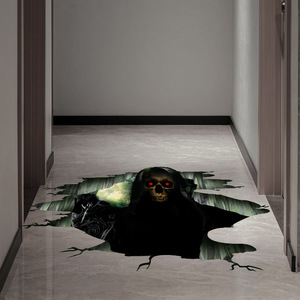 恐怖吓人贴纸骷髅头女鬼3d立体仿真墙贴画万圣节客厅房间装饰墙纸