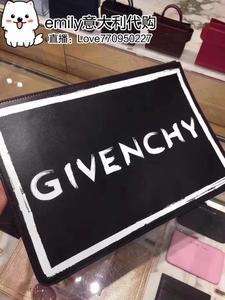 givenchy纪梵希 男女通用白色涂鸦logo拉链包 手拿包黑色牛皮包