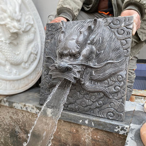 石雕青石吐水龙头浮雕中式庭院壁挂流水阳台排出水口造型喷水景墙