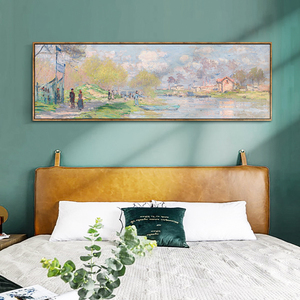 莫奈卧室床头画印象派简约客厅装饰画梵高名画挂画横版现代北欧风