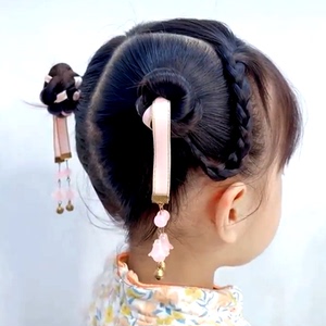 夏季汉服儿童头饰红色金锁铃铛编发红头绳宝宝中国风扎头绑发带绳