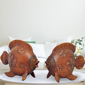 创意雕花对嘴鱼摆件招财风水家居装饰鱼的造型摆设客厅玄关工艺品