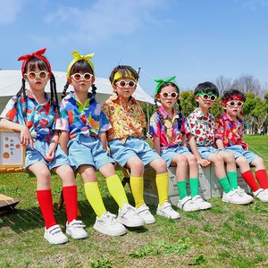 儿童复古港风啦啦队演出服小学生运动会幼儿园花衬衫舞蹈表演服装