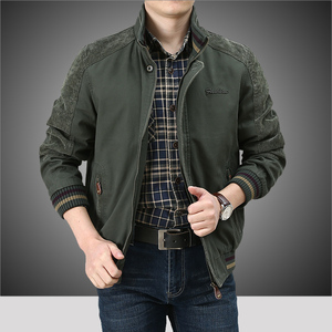 中年人夹克男春秋薄款纯棉立领工装爸爸秋装外套年轻款宽松大码40