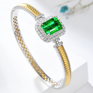 宝石哥 天然祖母绿手镯女18k金正品时尚编织款彩色宝石钻石手镯女