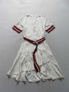 简约大气时尚 无标 白色撞红边 短袖束腰连衣裙SML码13C22-06