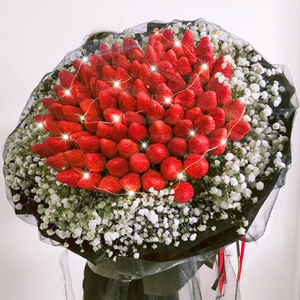 38妇女节草莓花束成品鲜花速递同城配送北京上海杭州全国送花店