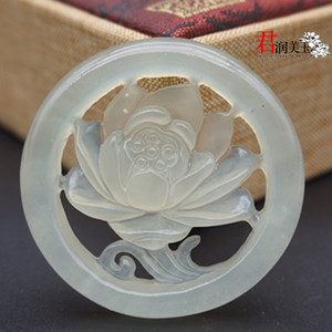 岫岩玉镂空莲花吊坠花开富贵花朵玉石汉服腰佩玉佩流苏禁步挂饰品