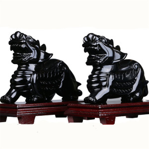 正品天然黑曜石貔貅摆件一对招财镇宅家居皮丘客厅玄关办公室风水