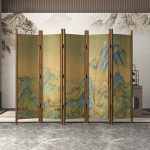 新中式实木古典折叠屏风隔断装饰玄关客厅禅意茶室折屏千里江山图
