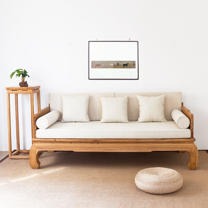 新中式禅意罗汉榻小户型实木仿古酒楼老榆木现代简约罗汉床沙发榻