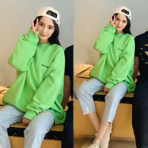 2022春秋季新款杨幂we11明星同款韩版done苹果绿慵懒风宽松卫衣女