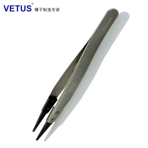 VETUS镊子可换头ESD夹持工具碳纤维头扁嘴防静电镊子ESD249