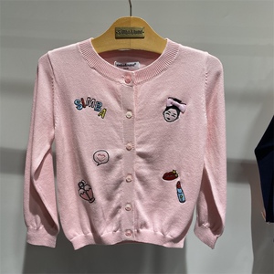 辛巴娜娜童装女童粉色圆领针织衫开衫毛衣外套g1s81204