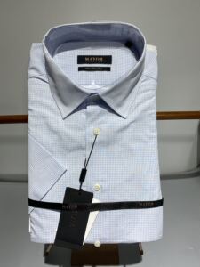 夏雅戈尔mayor美雅男士高端商务全棉蓝格子短袖衬衫msca12250hqa