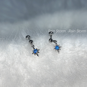 Rain Storm蓝色锆石芒星耳骨钉闪钻小星星螺丝耳钉清冷高级耳环女
