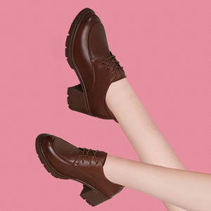 宽头复古女真皮单鞋