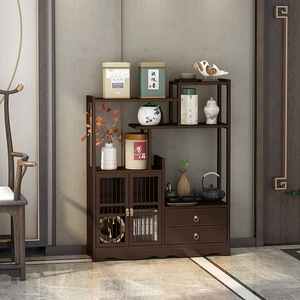 中式茶水柜置物架办公室储物柜竹实木客厅边柜展示茶叶收纳小柜子