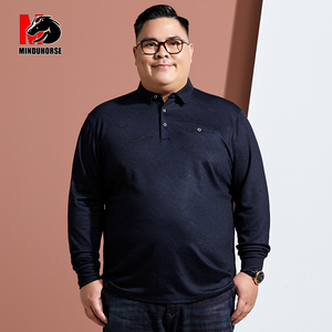 肥胖男士中老年翻领长袖t恤加肥加大码肥佬男装爸爸宽松秋体恤衫