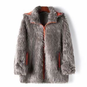 帕波仕蒂新款羊毛大衣2023冬季中长款女式连帽休闲宽松真皮草外套