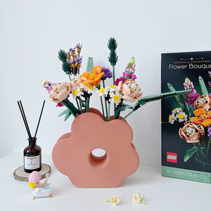 乐高花束花瓶可爱现代简约花朵造型艺术陶瓷积木家居桌面装饰摆件