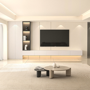 悬空电视柜茶几一体组合墙柜背景墙客厅定制电视机柜实木简约现代