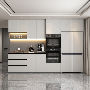 餐边柜一体靠墙定制冰箱柜简约储物柜奶油风客厅酒柜带岩板置物柜