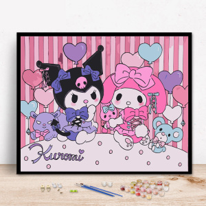 三丽鸥全家福卡通数字油画diy卡通动漫简约客厅装饰画手工油彩画