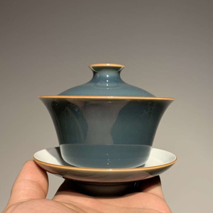 鸿儒 景德镇燕泥堂 僧衣灰釉马蹄盖碗三才碗茶杯汪剑名家手工茶具