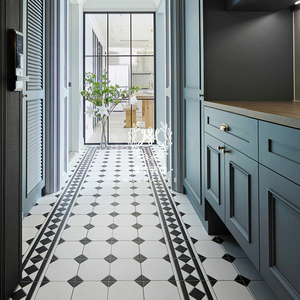 摩卡 法式复古黑白花砖玄关拼花卫生间瓷砖厨房墙砖阳台防滑地砖