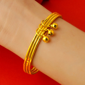 三生三世黄金手镯女999足金光面18k三个圈手链送女友礼物多圈闭口