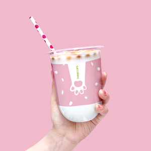 一次性奶茶水果捞透明塑料u型酸奶创意网红脏脏猫爪胖胖杯子带盖