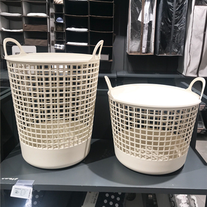 韩国品牌汉森 简约风PP材质米白色带盖带把手杂物收纳桶 脏衣篮