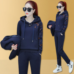 名牌运动服套装女洋气三件套秋冬加绒加厚卫衣冬季2021新款休闲装