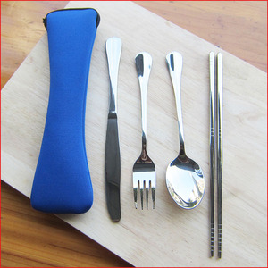 创意不锈钢便携餐具学生可爱筷子勺子叉子牛排刀套装旅行袋子