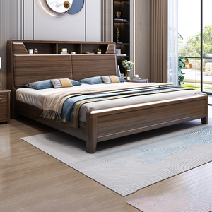 2024新款新中式胡桃木全实木床双人床现代简约出租房用卧室储物床