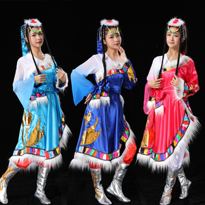 藏族舞蹈演出服装女夏季水袖新款56个少数民族蒙古服饰套装男西藏