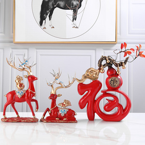 福鹿摆件招财