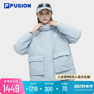 FILA FUSION斐乐潮牌棉服女2024春新款时尚简约休闲宽松连帽外套