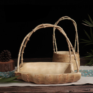日式水果盘创意竹根船形果篮特色手提篮客厅茶几家用盛器零食果盆