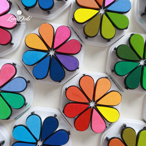 8色水性印台套装彩色学生手指画印章印泥手帐手工diy小水滴印台