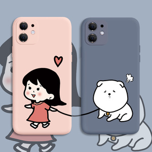 苹果11情侣手机壳一对iphone12pro小女孩x卡通xr可爱xsmax网红7p/8
