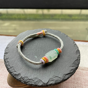 缅甸天然翡翠六字真言路路通手工diy编织手链闺蜜定制手绳男女款