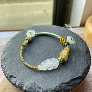 翡翠天然缅甸玉石莲花手链手工编织手绳多宝花件手链女款