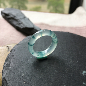 天然缅甸a货翡翠高冰种水飘花指环女蓝花玉石戒指男戒圈裸石戒面