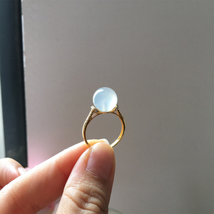 菁媛直播缅甸a货翡翠戒指18k镶嵌加工圆珠裸石定制蛋面玉指环