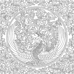 唐卡描金 凤凰图腾白描金线稿diy手绘自己画装饰画涂色静心绘画